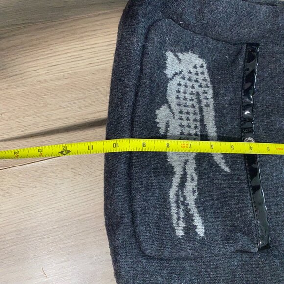 LACOSTE Charcoal Wool Logo Shoulder Bag with Front Pouch and Nylon Strap - Picture 10 of 10